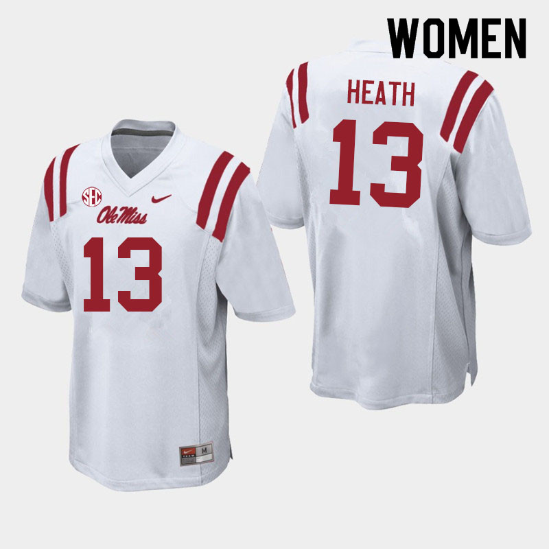 Women #13 Kyirin Heath Ole Miss Rebels College Football Jerseys Sale-White - Click Image to Close